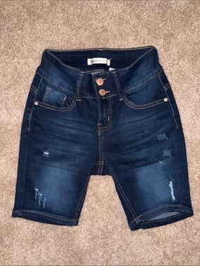 NWOT Dark Indigo High Rise Denim Bermuda Shorts - Back Pocket Detail